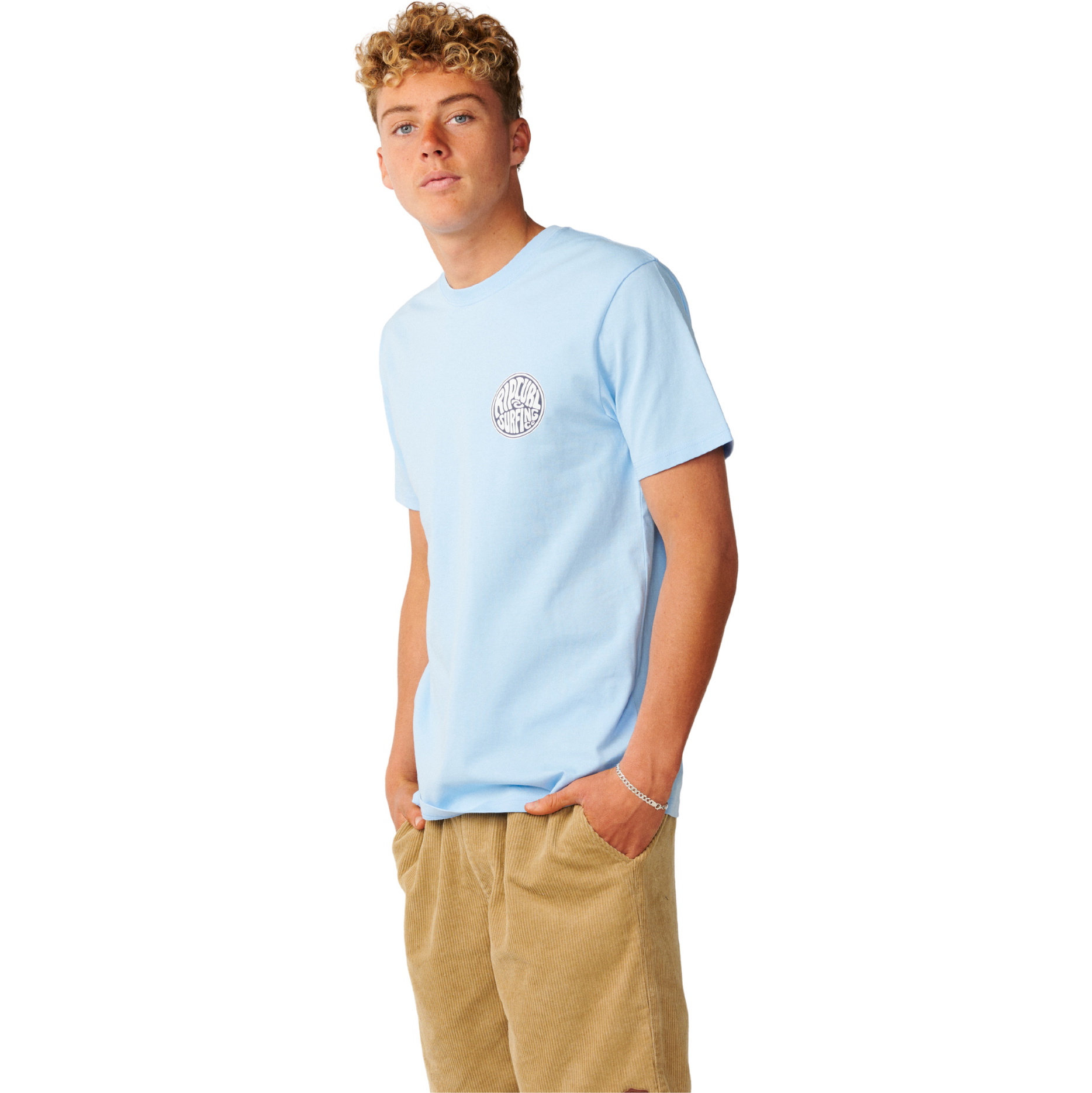 2026 Rip Curl Hombres Línea De Flujo Del Pecho Logotipo Camiseta 13KMTE - Blue Bell